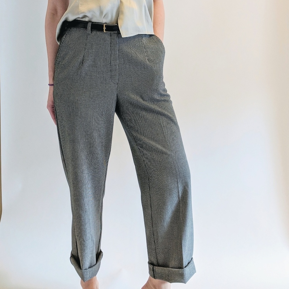 Vintage Houndstooth Plaid Straight Leg Trousers